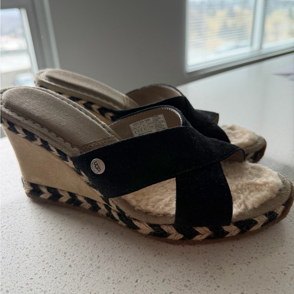 UGG Black Suede Wedge Sandals with Plush Insole 5 size new